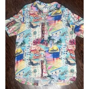 Denim & Flower Ricky Singh Miami Print Viscose Shirt Mens XL Tropical Resort